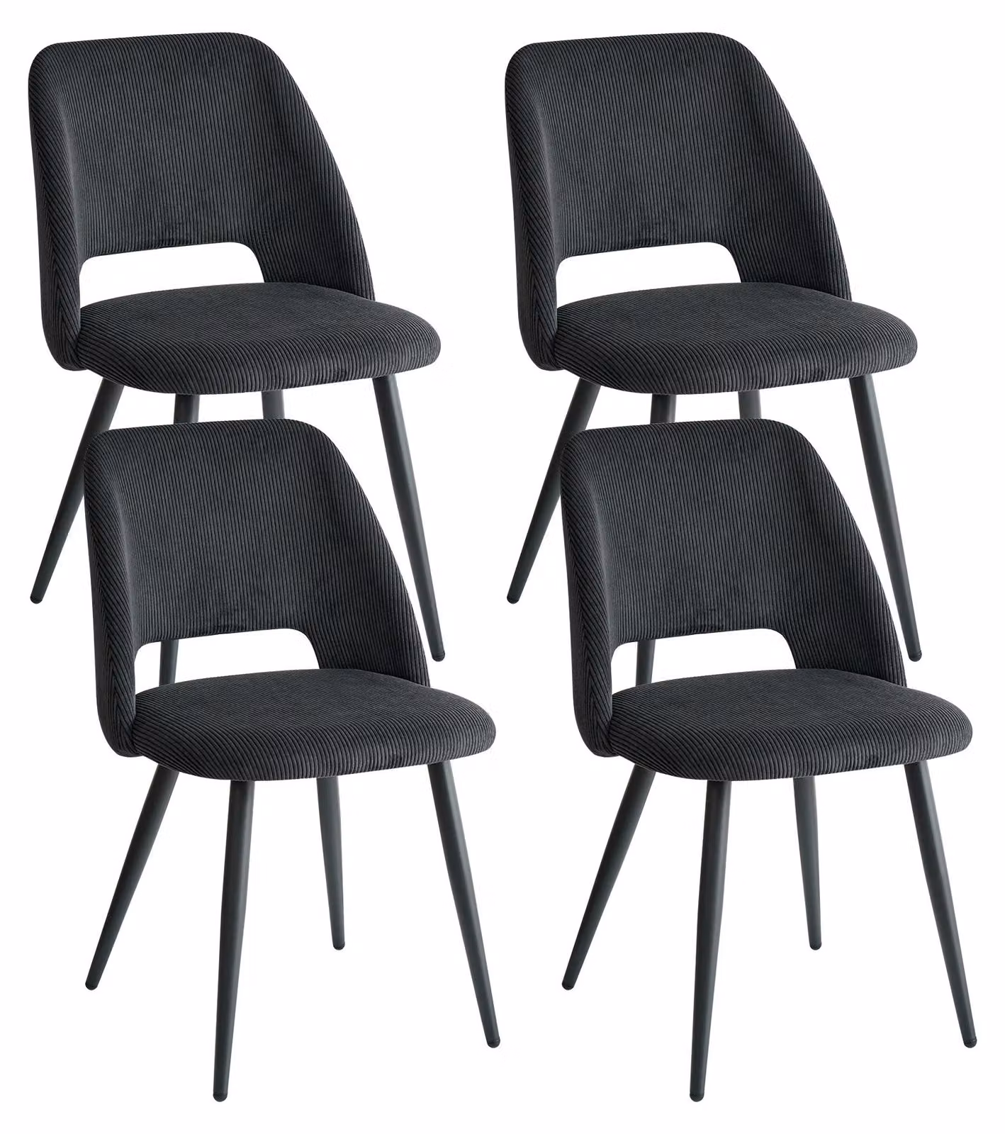 Sedie da pranzo - Set da 4 - Stile moderno - Struttura in metallo - Non girevoli - Da montare autonomamente - Colore: nero