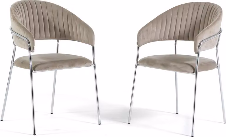 Set di 2 sedie da interno in velluto con gambe in metallo e schienale trapuntato - design elegante e confortevole per sala da pranzo, cucina, bar e ristorante - LEA - Beige/Argento