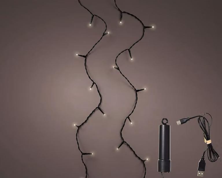 Ghirlanda LED multifunzionale con batteria 100 LED multicolore con cavo nero per esterni 7,4 m