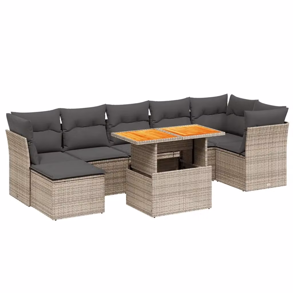 vidaXL Set Divano da Giardino 8 pz in Polyrattan Grigio con Cuscini e Tavolino – 2