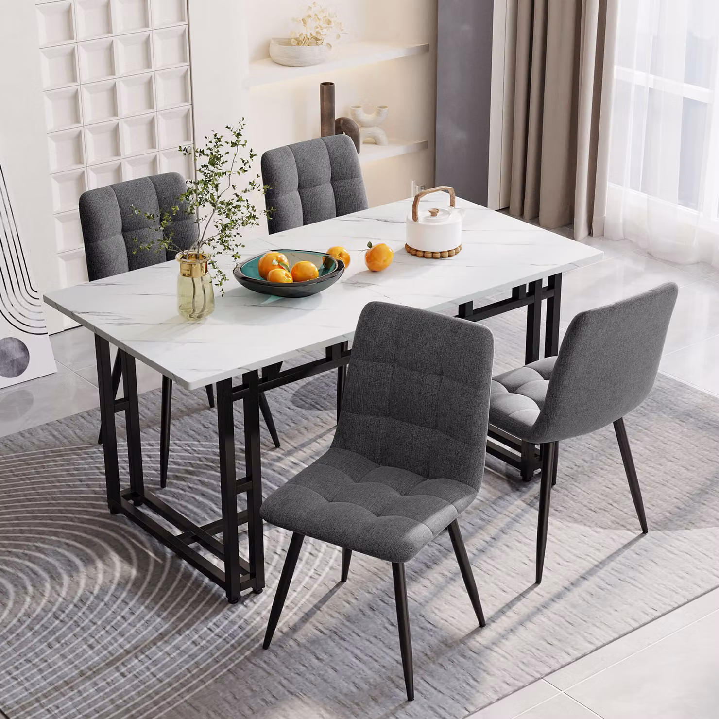 tavolo da pranzo okwish, tavolo da cucina elegante, struttura in metallo, rettangolare, moderno, tavolo da cucina leggero e gambe in metallo, sala da pranzo, soggiorno, gambe del tavolo nere, 140 x 80 cm