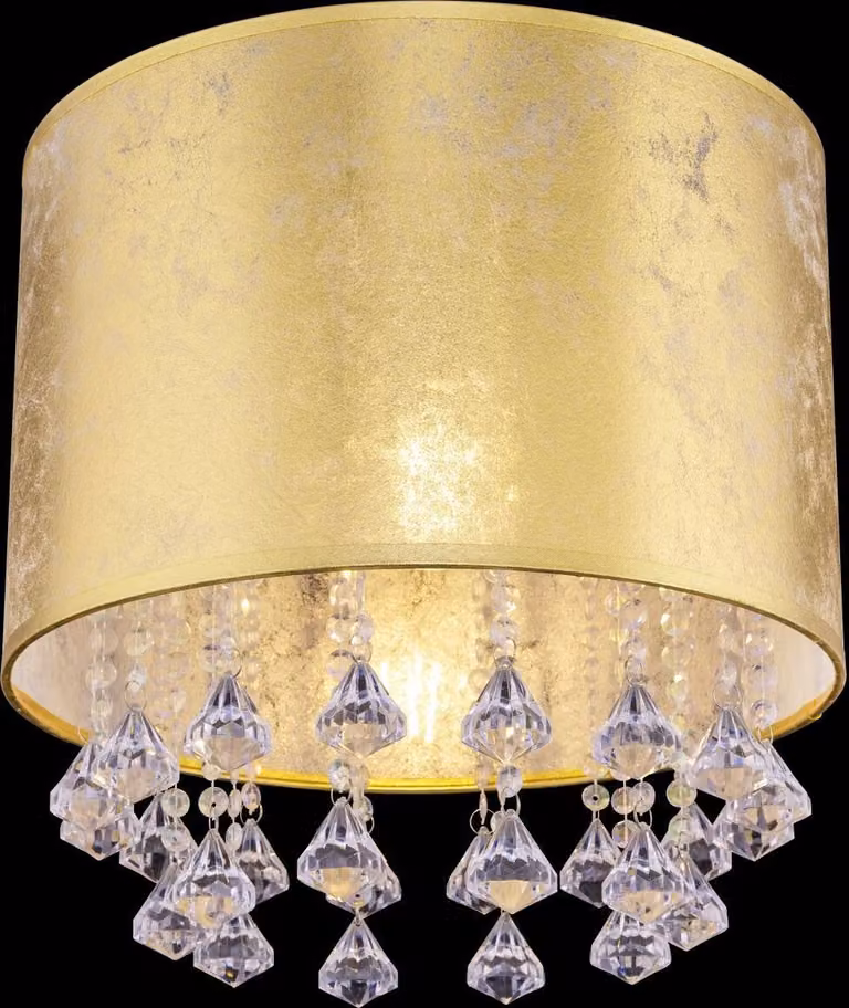 Globo Lighting plafoniera in metallo nichel opaco, tessuto foglia oro, cristalli acrilici trasparenti, ø: 300mm, H: 310mm, escl. 1x E27 40W 230V