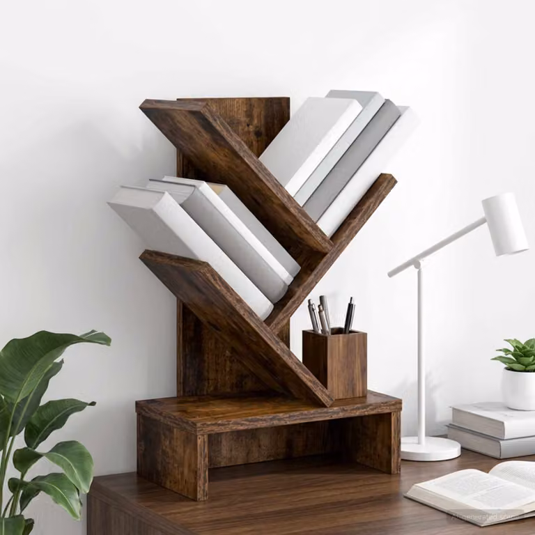 Scaffale per Libri a Forma di Albero vidaXL con 3 Strati, Marrone, L 30 cm x P 18 cm x H 48 cm