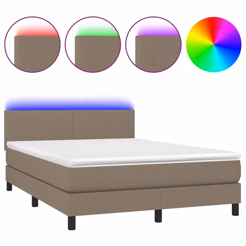 Letto a Molle con Materasso vidaXL in Tessuto con Illuminazione LED e Porte USB, L/P: 140 x 190 cm – 2