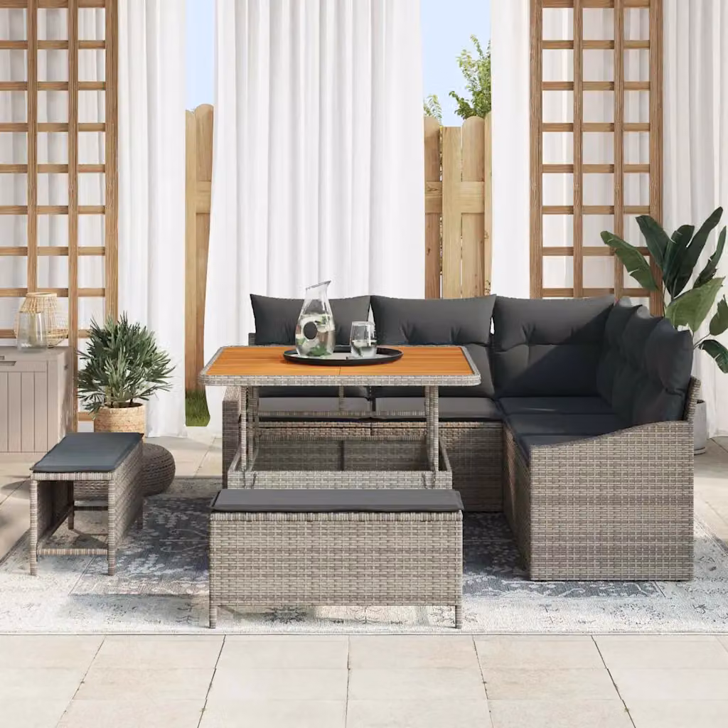Set Divano da Giardino vidaXL 8 Pezzi a Forma di L con Cuscini Grigio