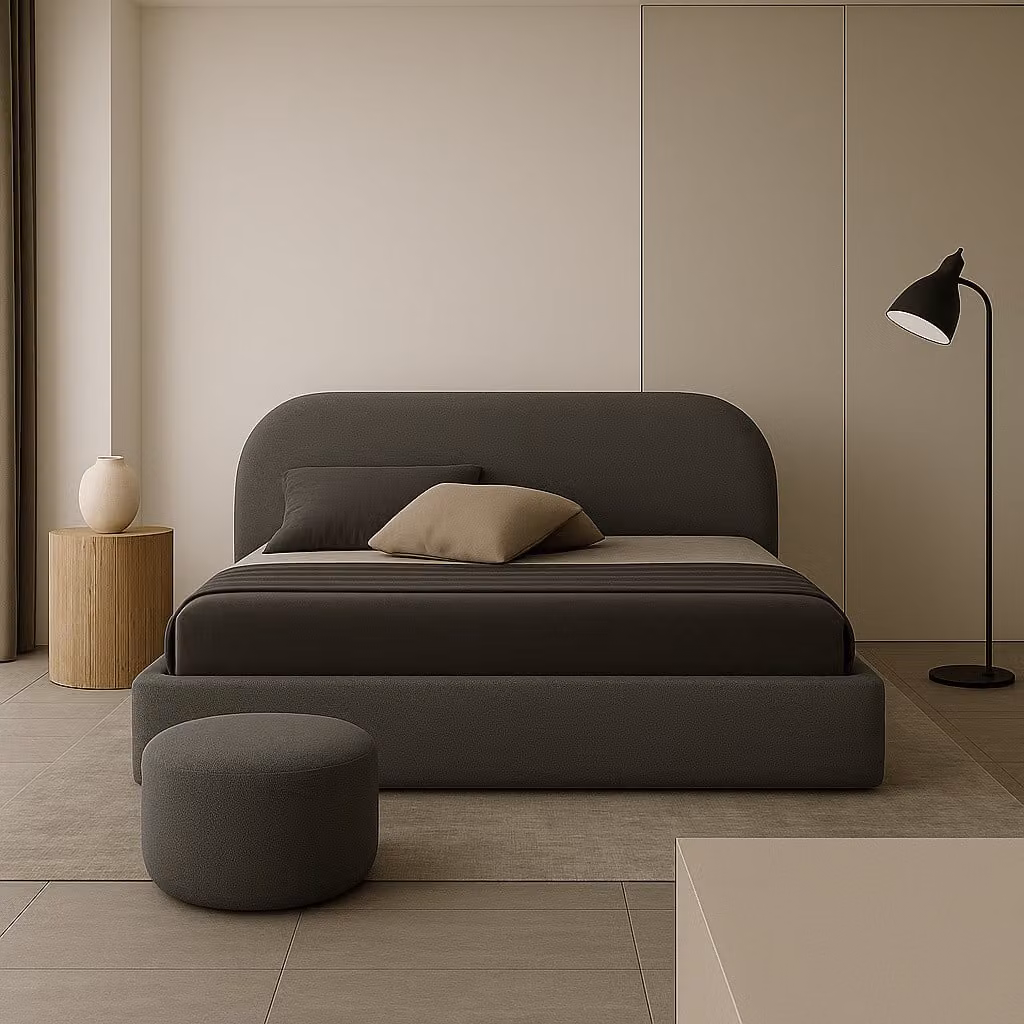 Letto imbottito GUTTO grigio MOON 120x200 griglia a doghe metalliche Letto in tessuto boucle teddy di qualità con box letto e contenitore