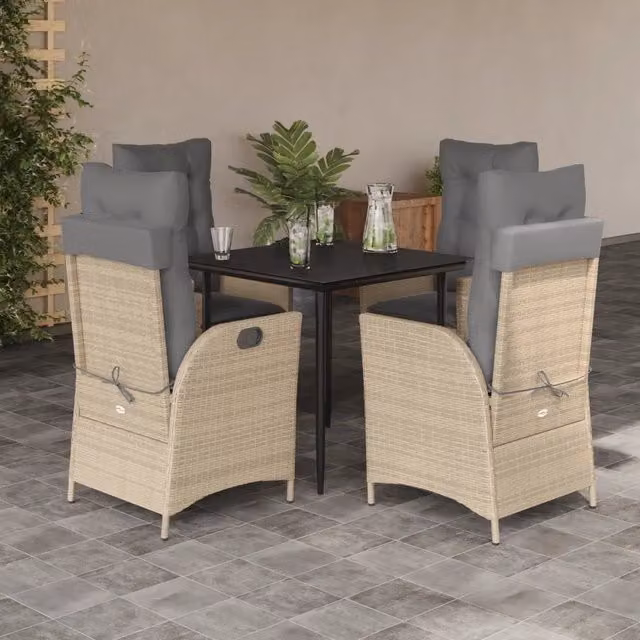 Set da pranzo da giardino vidaXL in polyrattan con tavolo in vetro e 5 sedie con cuscini beige