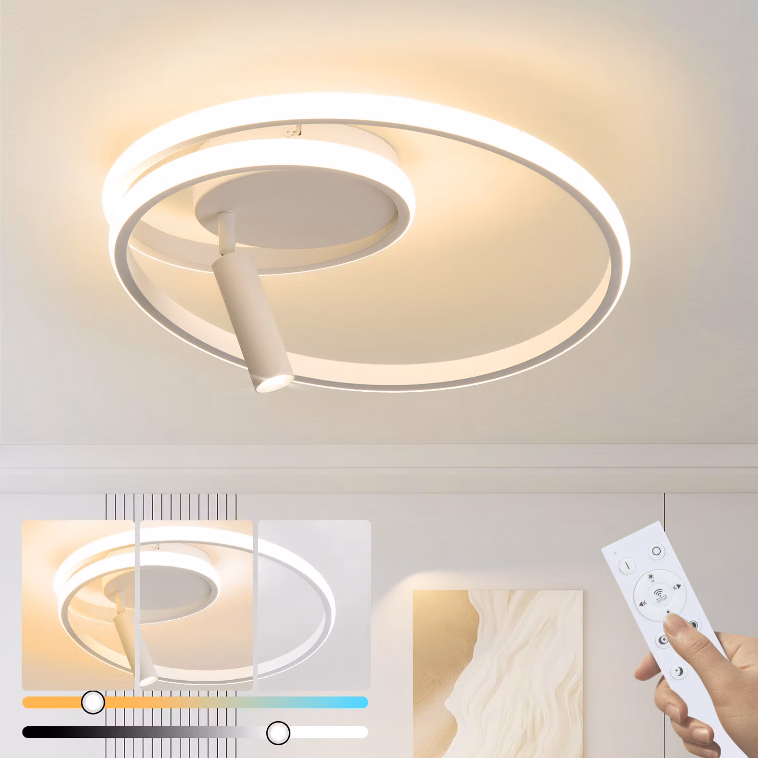 ZMH lampada da soffitto LED plafoniera dimmerabile 40cm camera da letto lampada design moderno 37W lampada da soggiorno con faretto bianco con telecomando lampada da cucina per camera da letto casa appartamento soggiorno