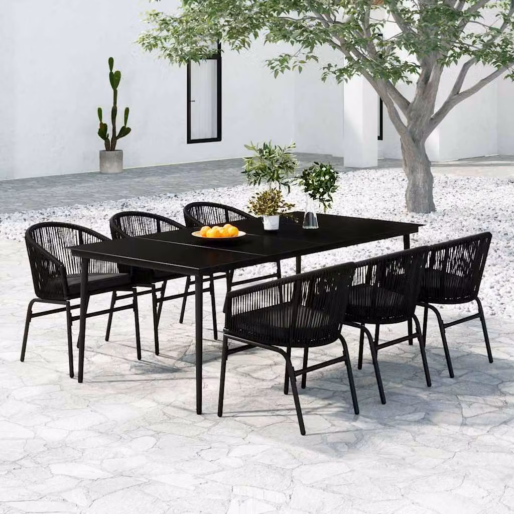 Set da pranzo da giardino vidaXL in metallo e vetro nero 7 pz