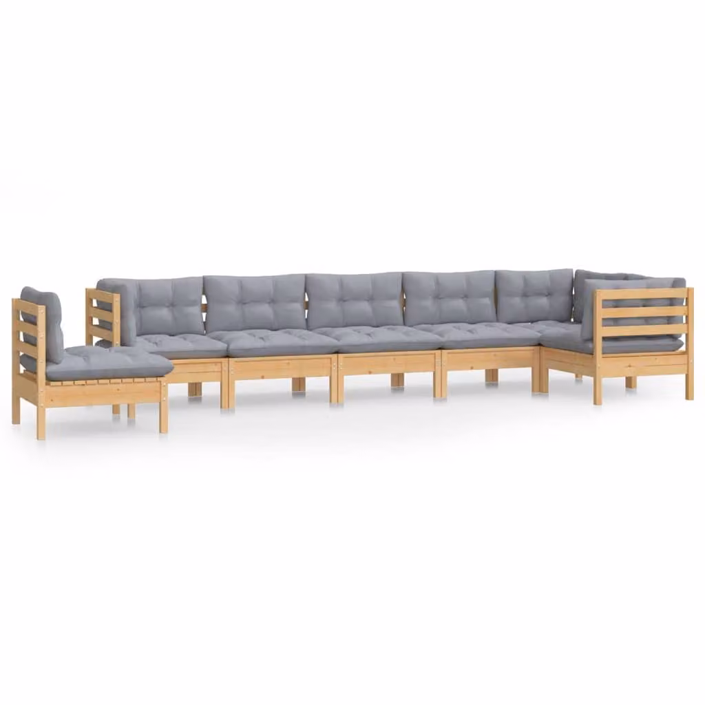 Set Divani da Giardino 8 pz con Cuscini Grigi Massello di Pino