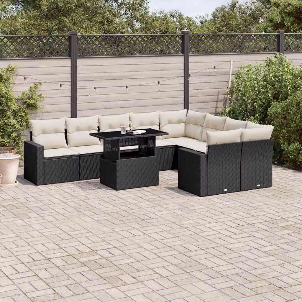 vidaXL Set Divani da Giardino a L con Cuscini, Polyrattan e Acciaio, Nero e Bianco – 1