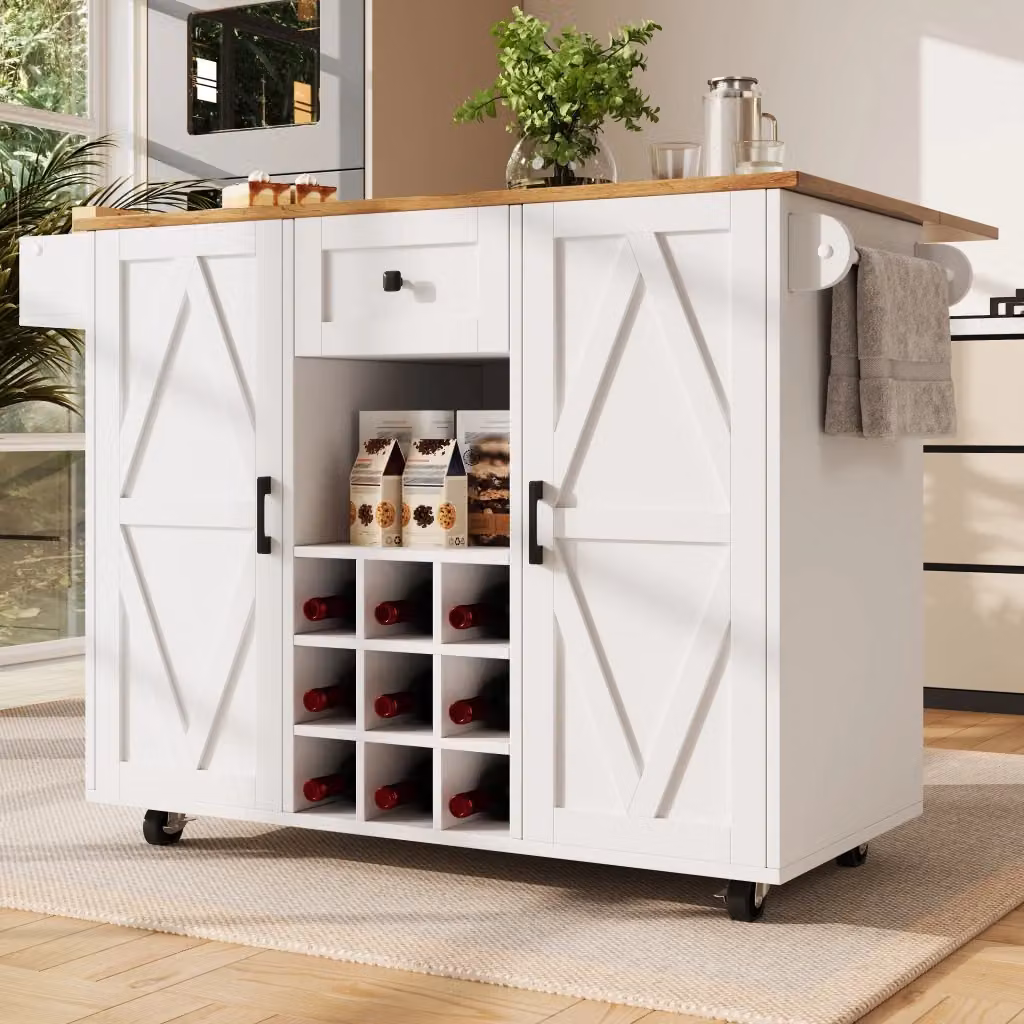 Isola da cucina moderna REDOM in MDF bianco, L: 137,5 cm, P: 65 cm, H: 95,6 cm – 2