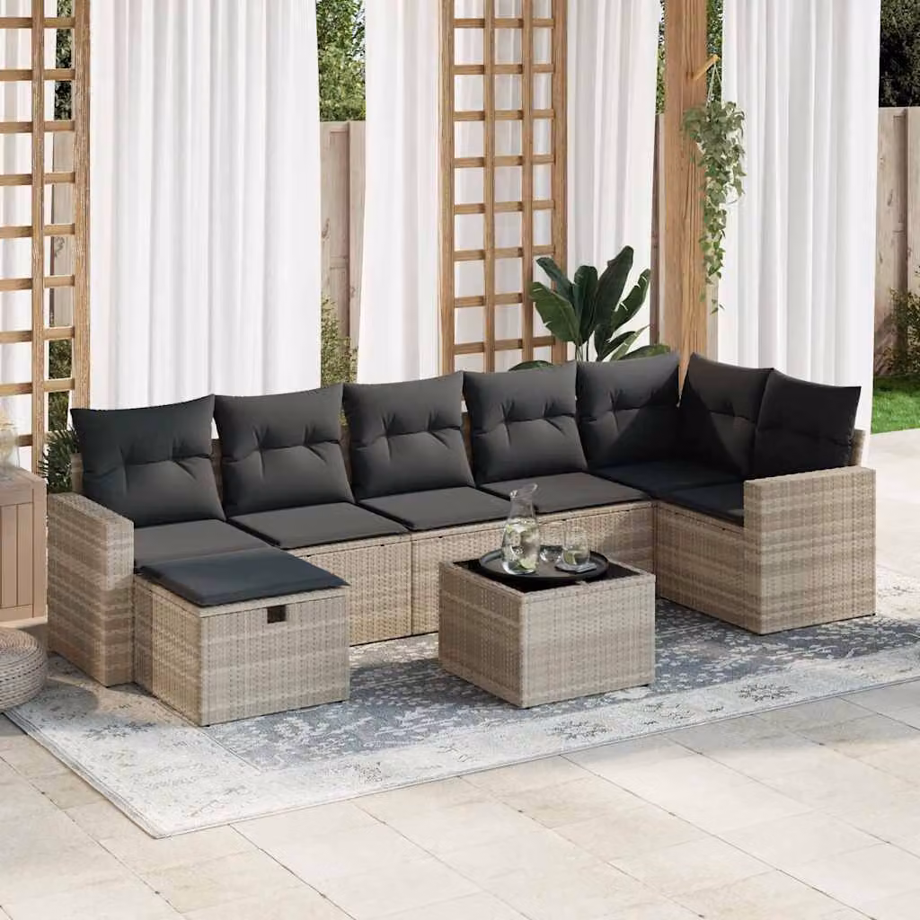 Maison Exclusive - Set Divano da Giardino 8pz con Cuscini Grigio Chiaro Polyrattan