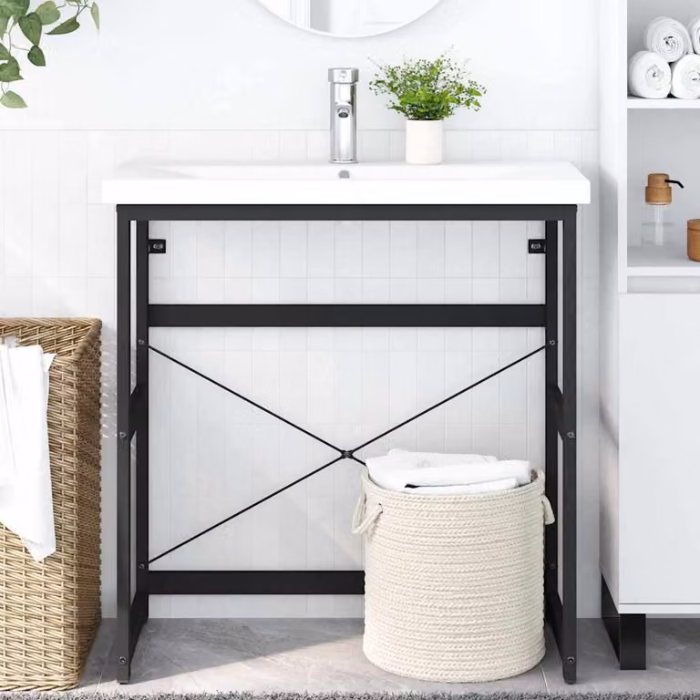 vidaXL Struttura per Lavabo da Bagno in Metallo Nero L: 79 cm, P: 38 cm, H: 83 cm