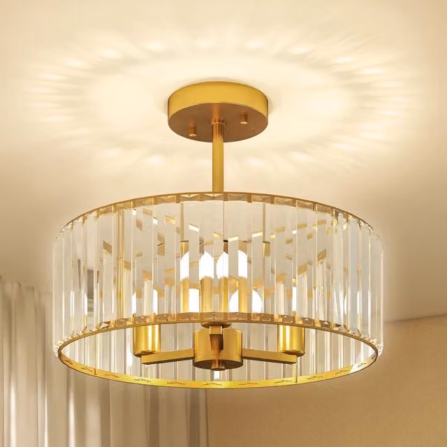Lampadario a sospensione XYLO in metallo oro e cristallo trasparente con 3 luci design classico – 1