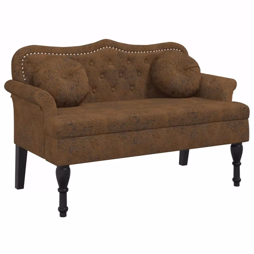 Panca con cuscini vidaXL in similpelle scamosciata marrone L: 120,5 cm, P: 65 cm, H: 75 cm – 2