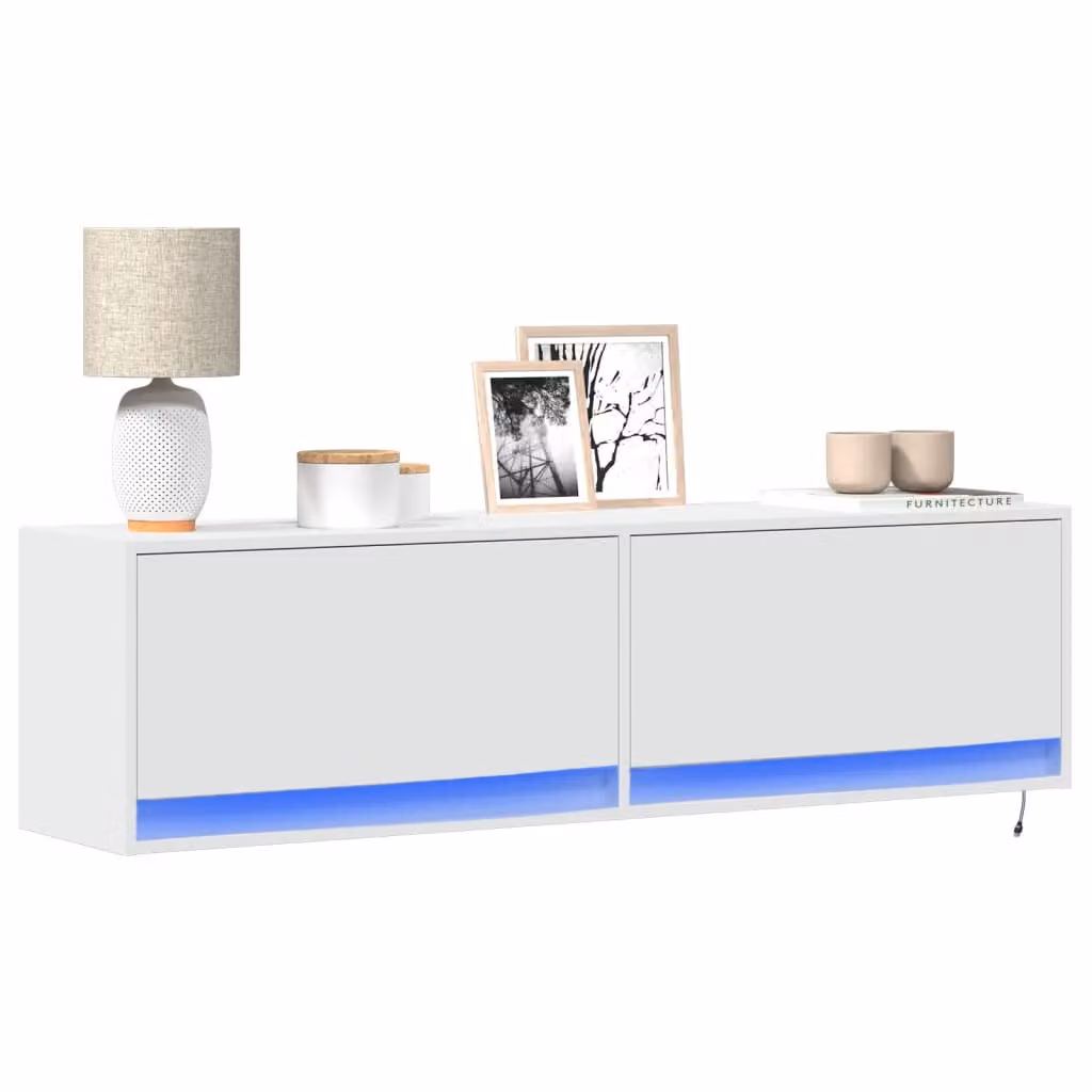 Mobile TV a parete vidaXL con luci LED integrate, bianco, L 140 cm, P 31 cm, H 38 cm