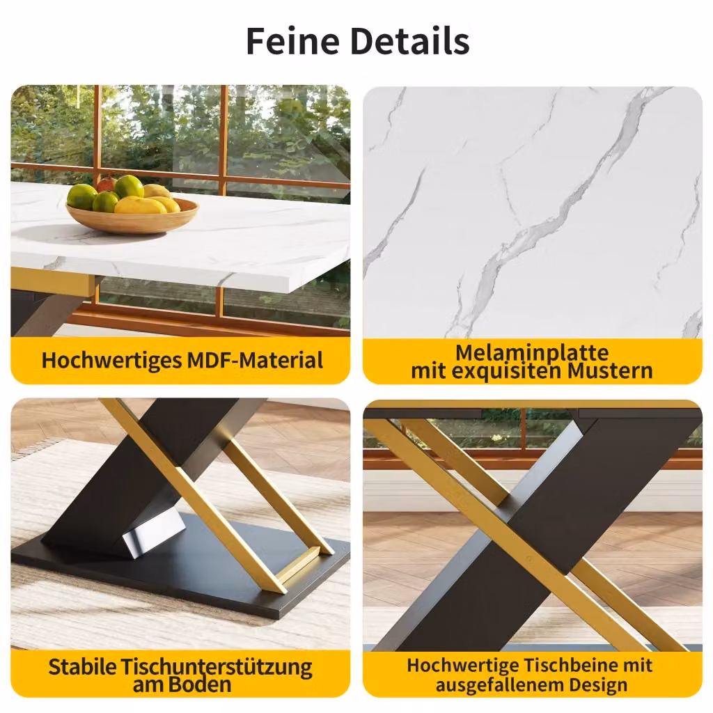 Tavolo da pranzo allungabile REDOM moderno in MDF e metallo con struttura a X, disponibile in nero o bianco – 2