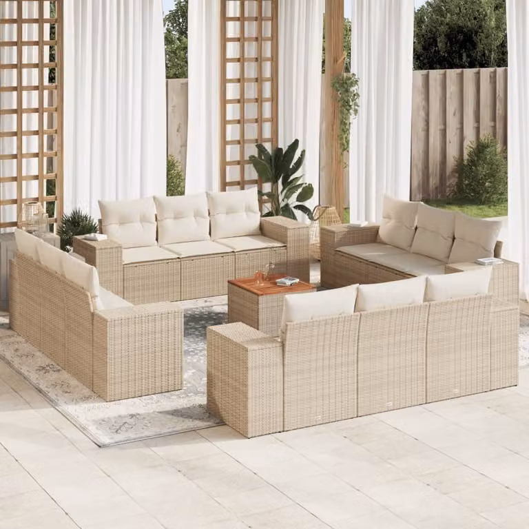 Maison Exclusive - Set Divano da Giardino 13 pz con Cuscini Beige in Polyrattan