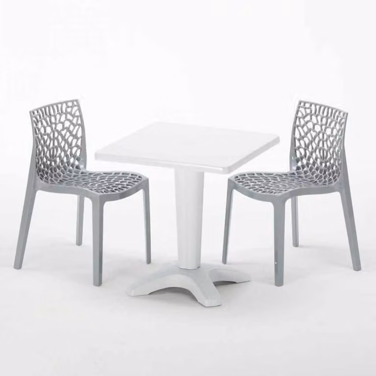 Tavolo quadrato bianco e 2 sedie in polipropilene colorato per interni Grand Soleil Gruvyer Patio - Grigio