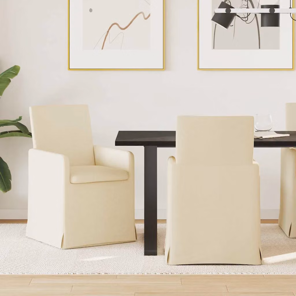Set di 2 sedie da pranzo vidaXL in tessuto beige per cucina e sala da pranzo, L: 57 cm, P: 68 cm, H: 94 cm