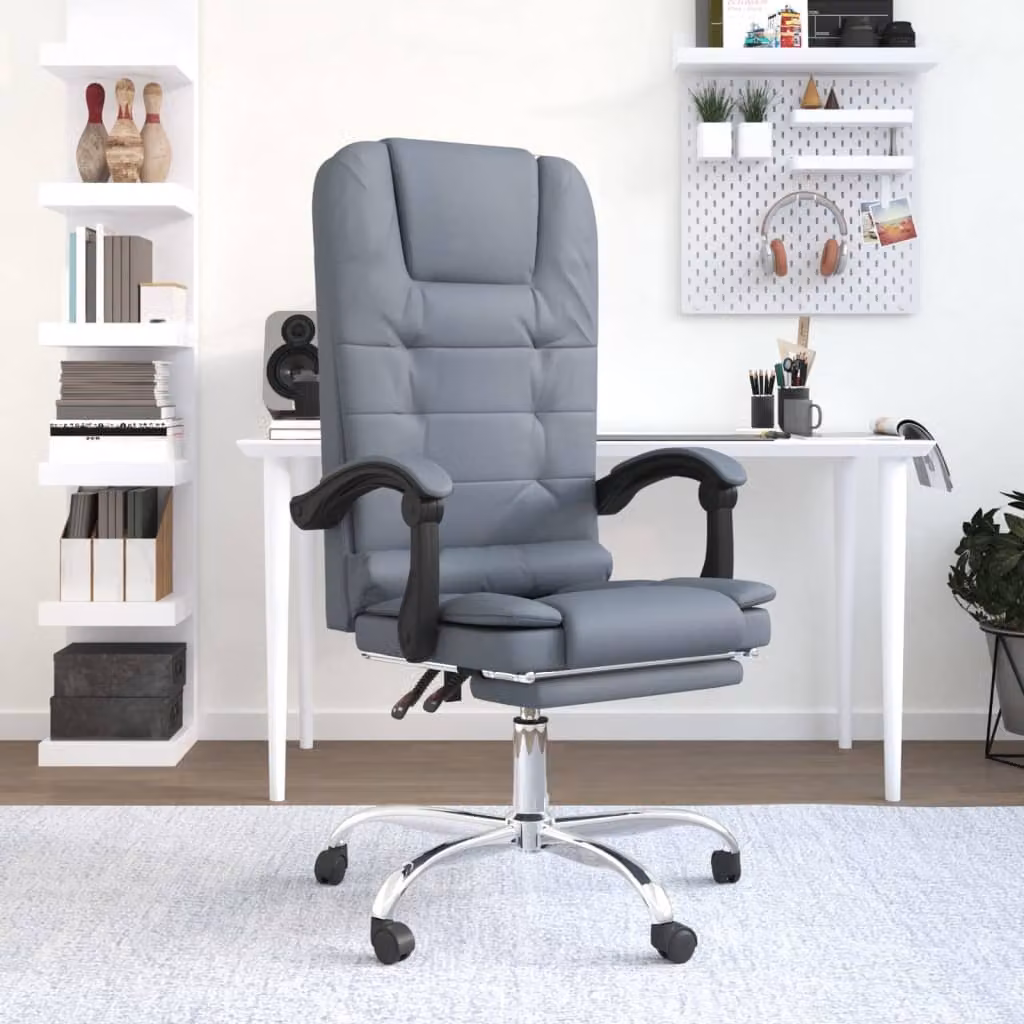 The Living Store Sedia da ufficio con funzione massaggio in velluto grigio scuro