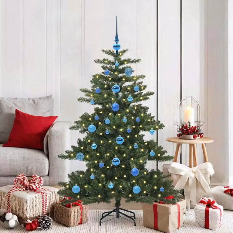 Albero di Natale Artificiale Moderno vidaXL Verde con Luci LED Warm White, Altezza: 150 cm