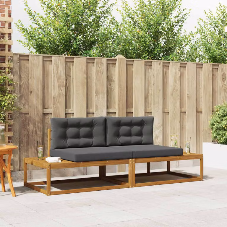 Set di divani da esterno a L vidaXL in legno di acacia massello con cuscini in poliestere resistente ai raggi UV, disponibile in marrone, antracite o grigio