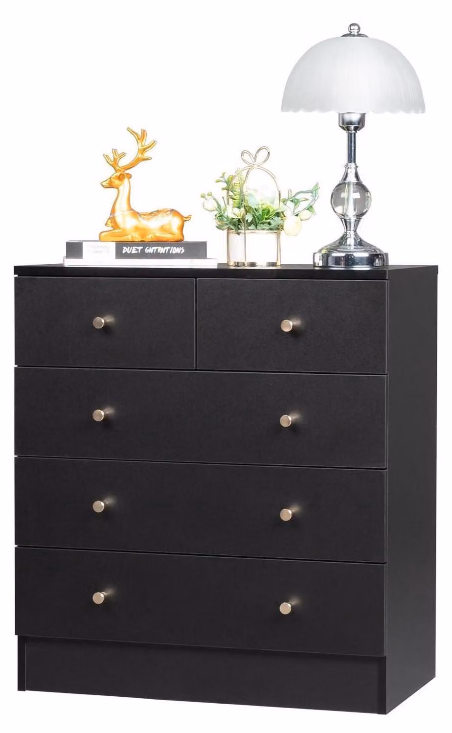 Comodino con 5 cassetti, colore nero, dimensioni 66x33x73 cm