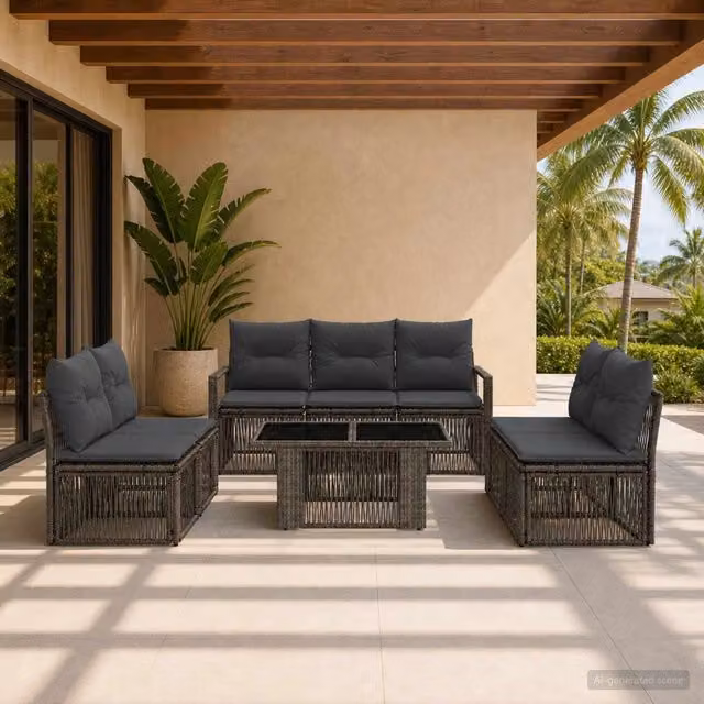 Set Divano da Giardino 8 pz Grigio e Grigio Scuro polyrattan 3437081