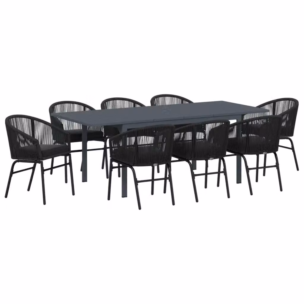 Set da pranzo per giardino e terrazza vidaXL in polyrattan nero, 9 pezzi – 2