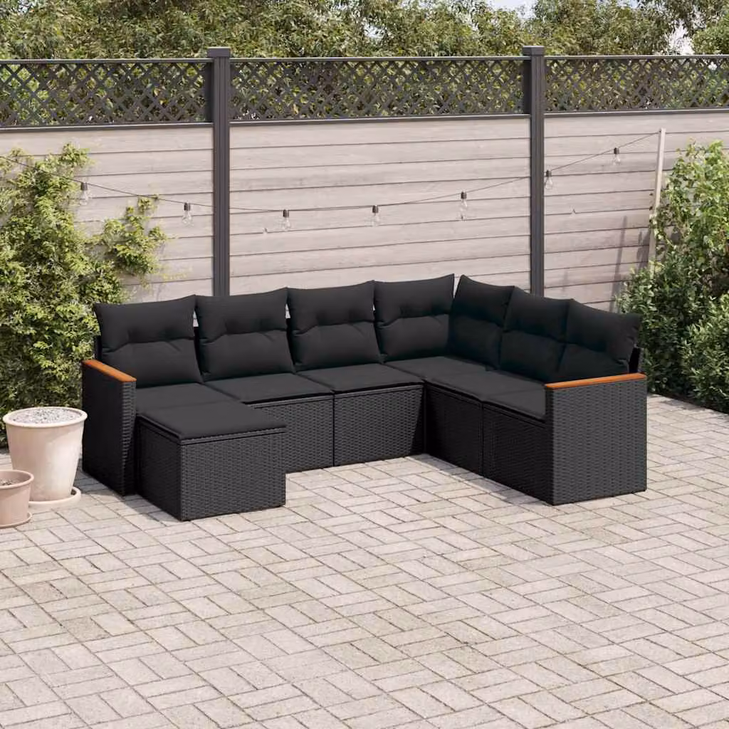 vidaXL Set Divani da Giardino a L con Cuscini 7pz in Polyrattan Nero – 1