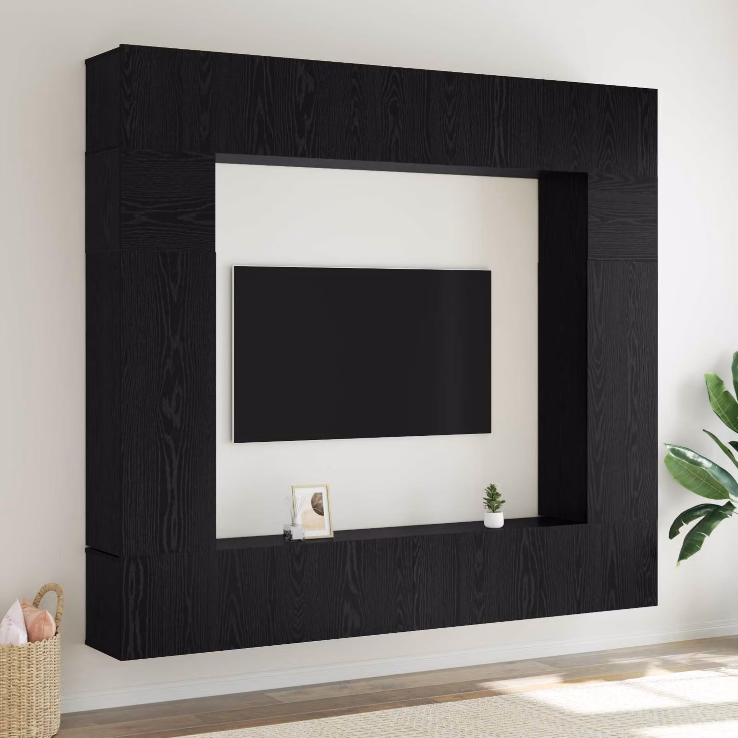 Set mobile TV moderno vidaXL in 8 pezzi, colore Rovere e Nero, in legno ingegnerizzato MDF
