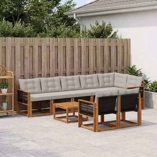 Set di divani da esterno 9 pz Naturale e Grigio Chiaro 3382047