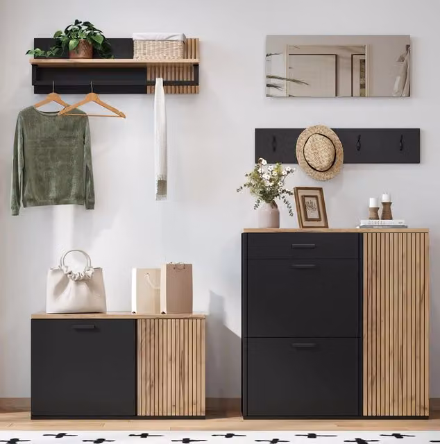 Set ingresso 5 pezzi con 2 armadi; specchio; mensola e 4 ganci