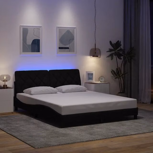 Letto contenitore con LED e porta USB vidaXL in tessuto nero L/P/H: 200 x 160 x 74,5 cm