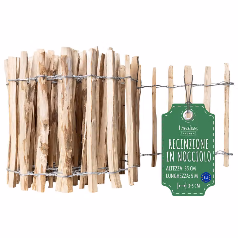 Creative Home Recinzione Naturale Giardino 35cm x 5m | Legno Nocciolo Flessibile | Distanza rami: 3-5cm | Bordura Rustica per Aiuole e Prato