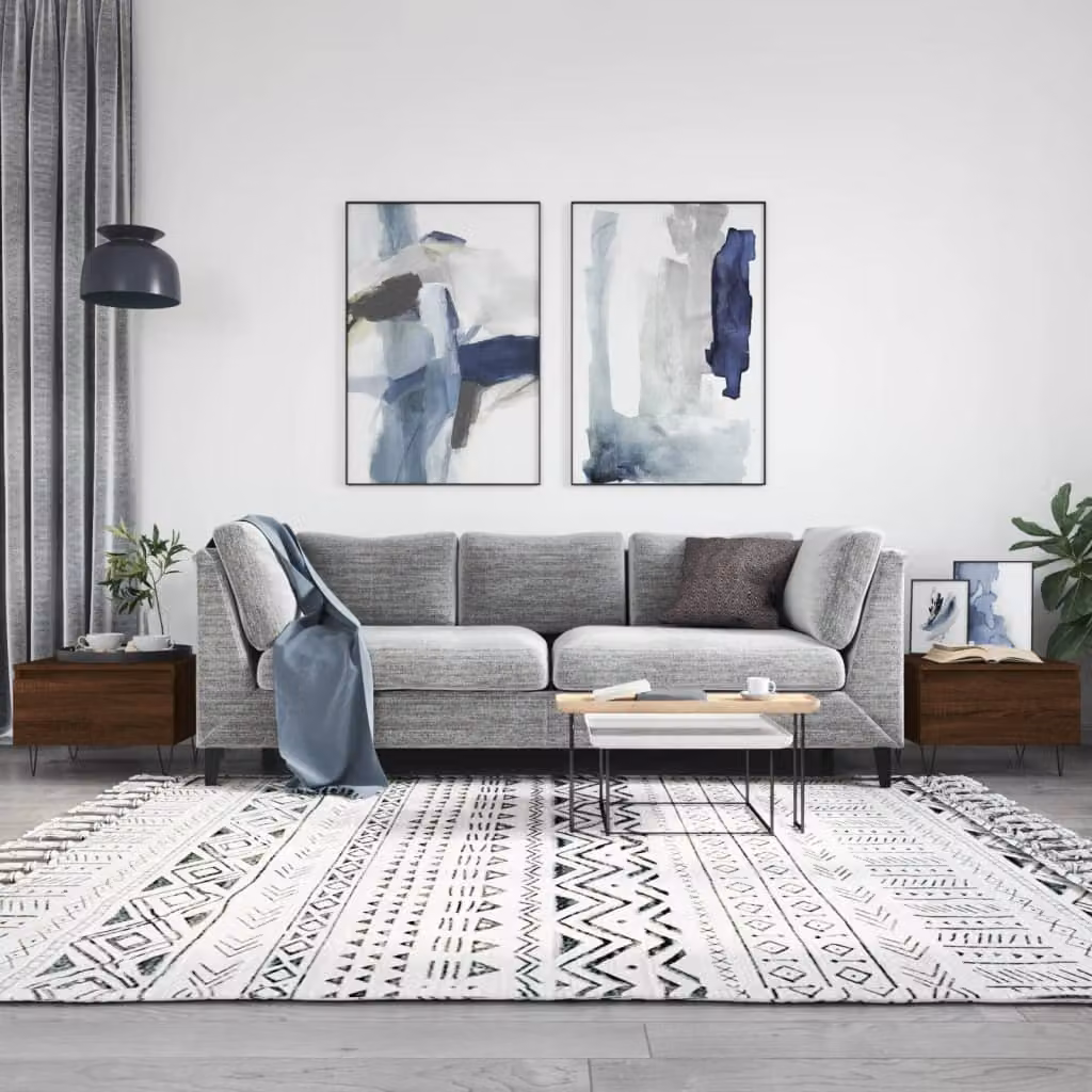 Set di 2 tavolini da salotto moderni vidaXL in legno e metallo, colore rovere marrone, L/P/H: 50 x 46 x 35 cm