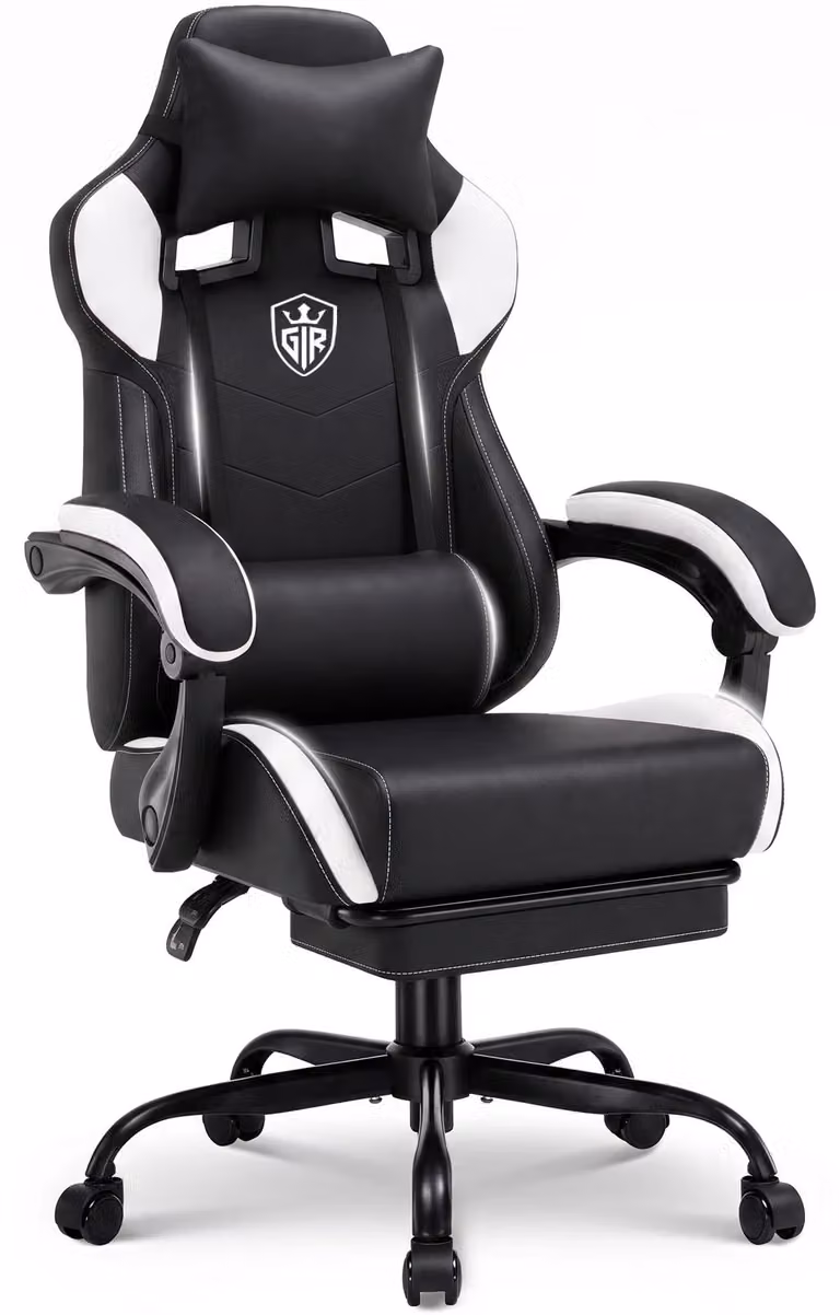 Sedia da gaming - GTF01. Sedia da ufficio ergonomica - con poggiapiedi - regolabile in altezza - girevole - braccioli in ecopelle - portata massima 150 kg - colore bianco