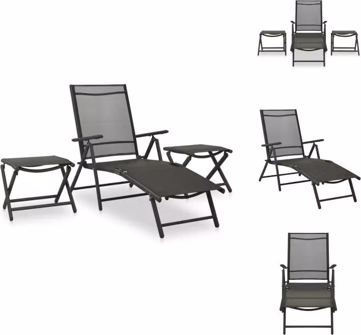 vidaXL Set di 3 pezzi da giardino in textilene e alluminio nero - Set di mobili da giardino