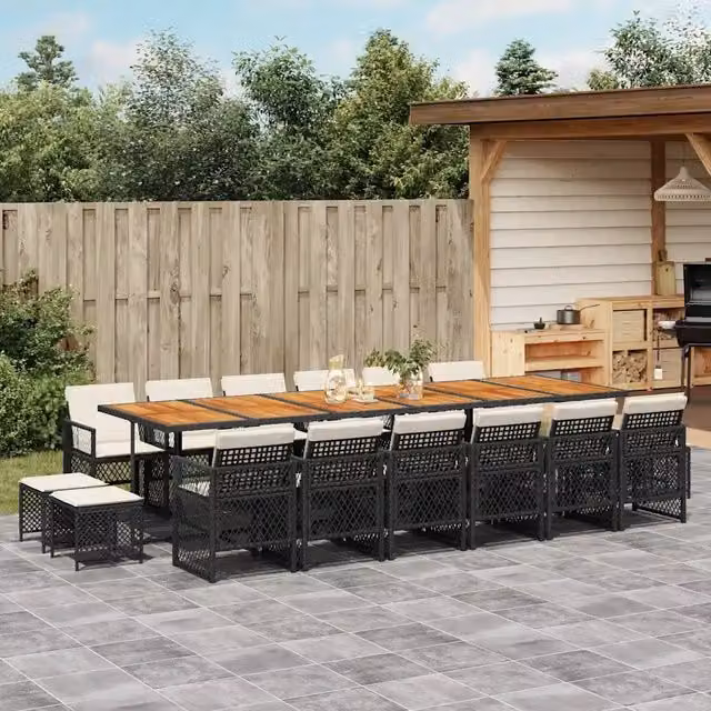 Set da pranzo da giardino vidaXL in polyrattan e legno di acacia nero e bianco con 17 pezzi – 1