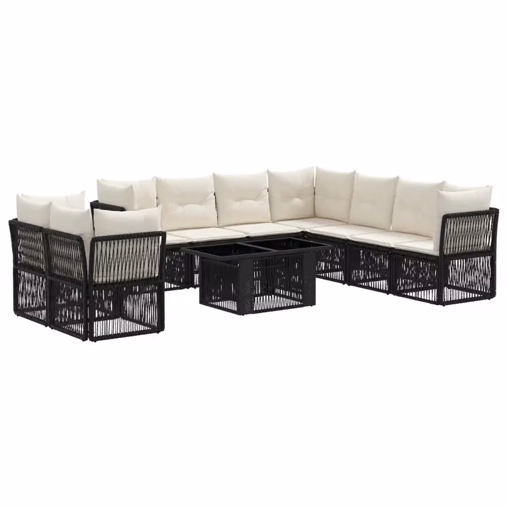Set Divano da Giardino a Forma di U vidaXL in Polyrattan Nero con Tavolino e Cuscini – 2