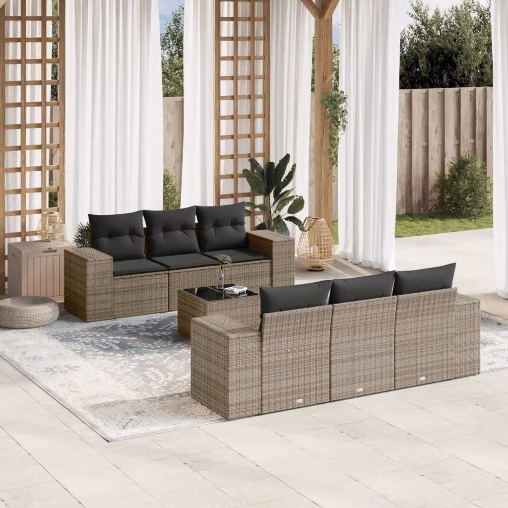 Maison Exclusive - Set Divani da Giardino 7 pz con Cuscini Grigio in Polyrattan