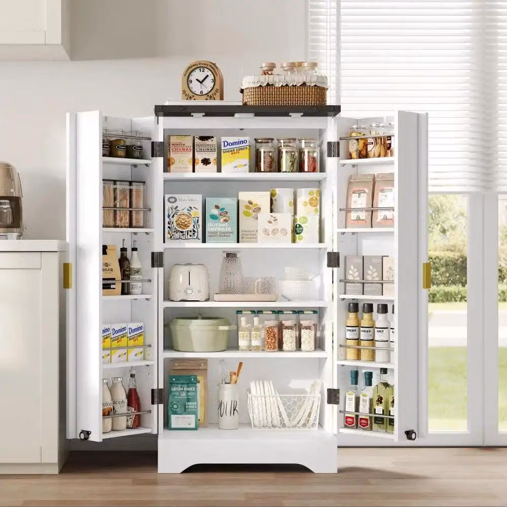 Mobiletto da cucina - Armadio contenitore - Cassettiera - Credenza - Mobile per il soggiorno - Bianco - Illuminazione a LED con sensore