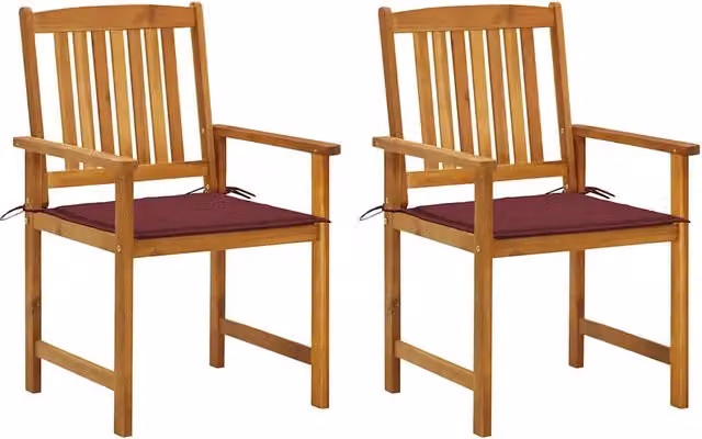 Set di 2 sedie da giardino VIDAXL in legno di acacia massello con cuscini rossi e braccioli