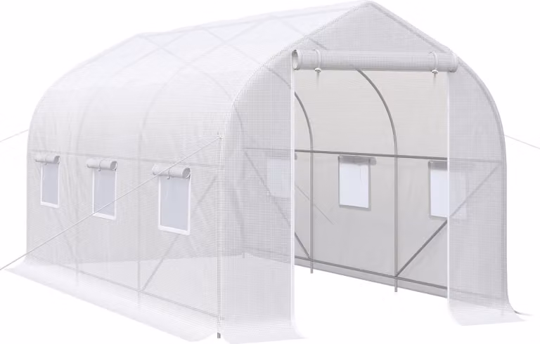 Serra da giardino Outsunny, 4 x 2 x 2 m, tipo a tunnel, con 6 finestre traspiranti e porta a rullo con cerniera, per la coltivazione di piante e ortaggi, colore bianco