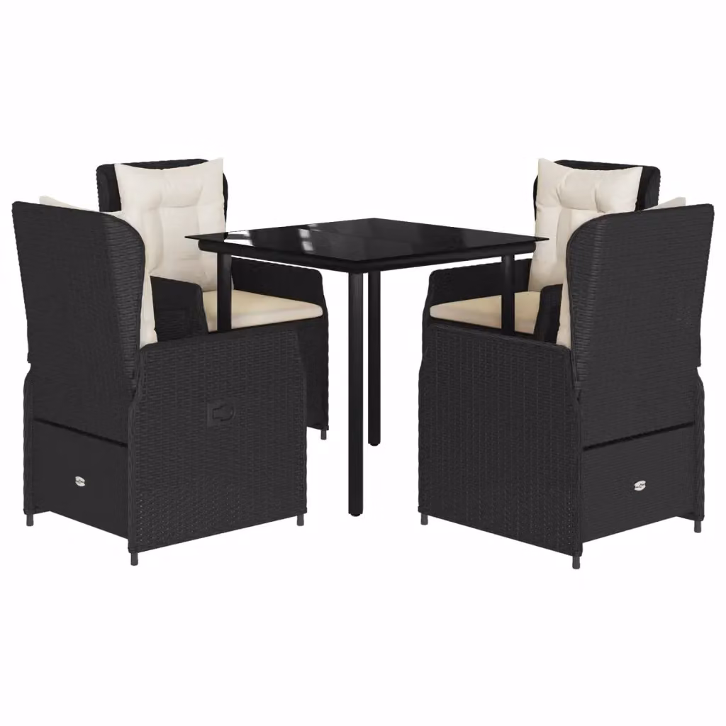 Set da pranzo da giardino moderno vidaXL in polyrattan e vetro nero con 5 pezzi – 2