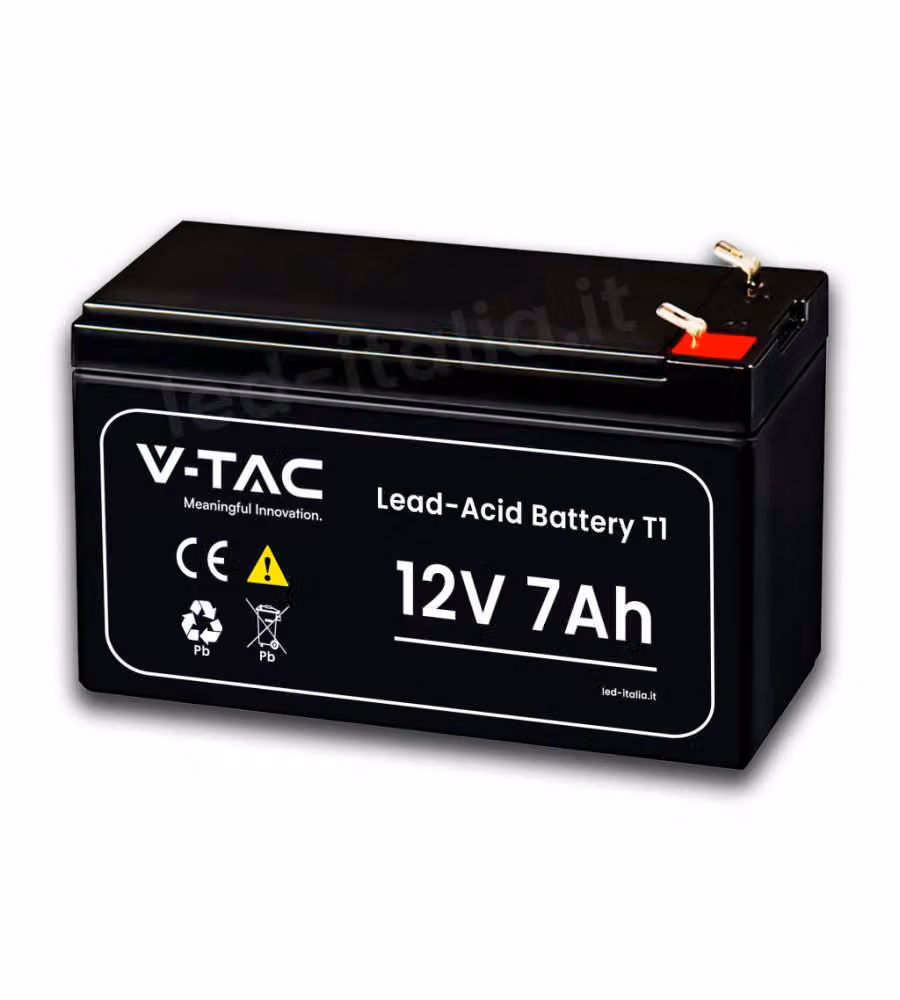 V-TAC Batteria al Piombo 12V 7Ah T1 per Allarmi, Videosorveglianza, UPS 151*65*94mm