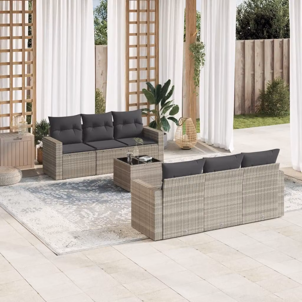 Set di divani da giardino vidaXL in polyrattan grigio con cuscini e tavolino da esterno – 1