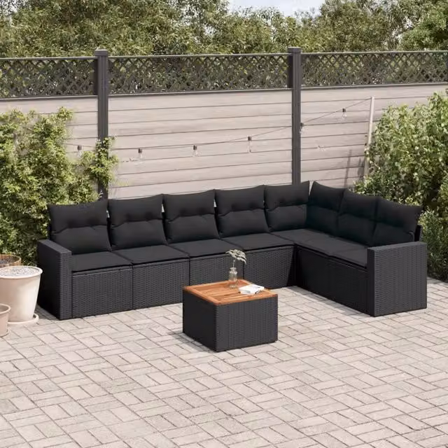 Set Divani da Giardino con Cuscini 8 pz Nero in Polyrattan 3224151